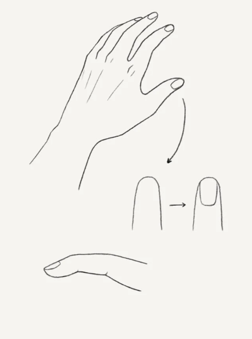 как нарисовать ногти, изогнутый палец руки