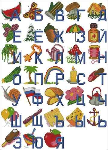 Схема вышивки крестом "Русский Алфавит Для Детей"