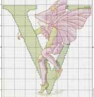 Схема вышивки крестом "Фея на букве V"
