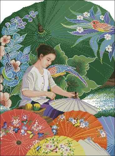 Схема вышивки крестом "Thai Parasol Painting"