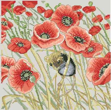 Схема вышивки крестом "Harvest Mouse And Poppies"