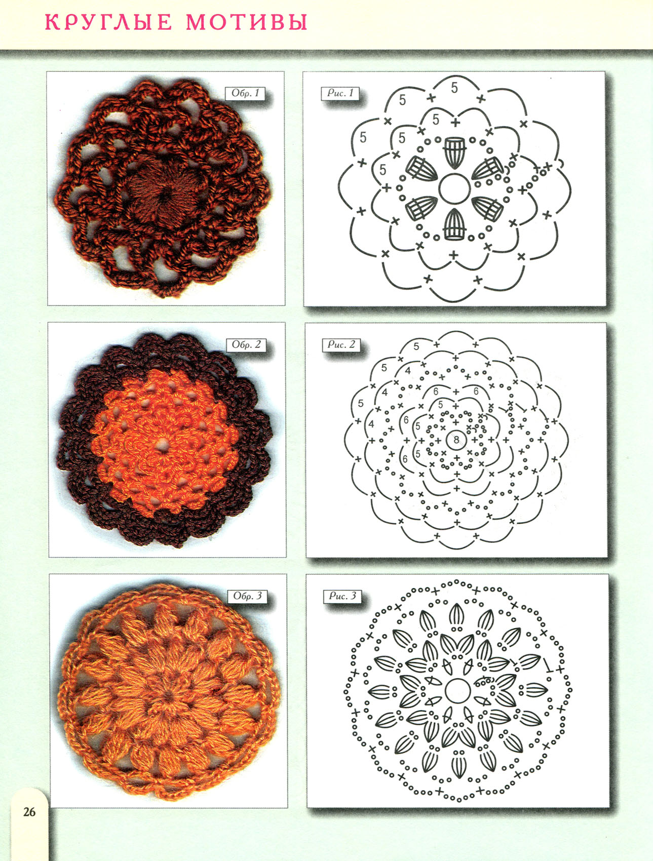 Круглый мотив 26 схема для вязания крючком