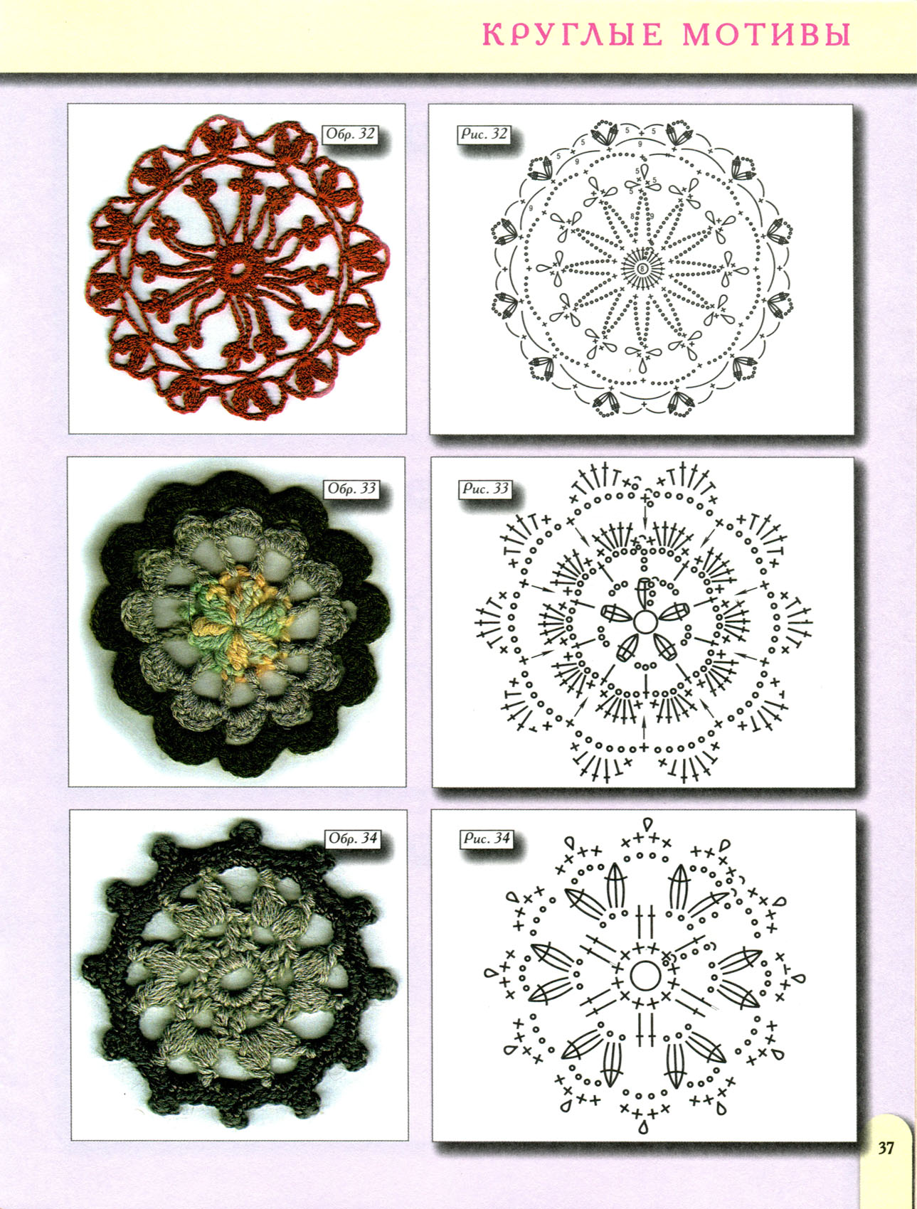 Круглый мотив 37 схема для вязания крючком