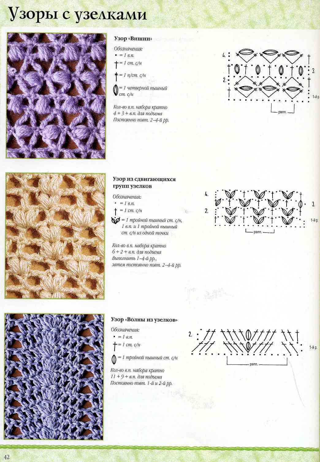 Узор с узелками крючком № 42