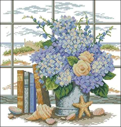 Схема вышивки крестом "Hydrangeas and Shells"