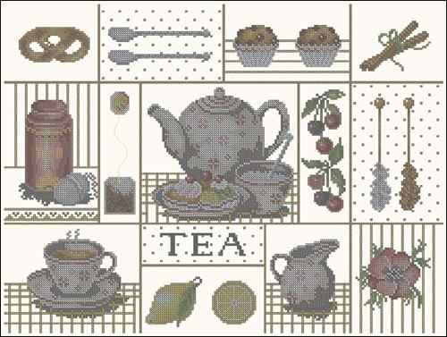 Схема вышивки крестом "Tea Collage"