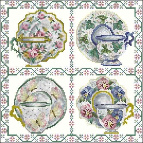 Схема вышивки крестом "Tea Cup Sampler"