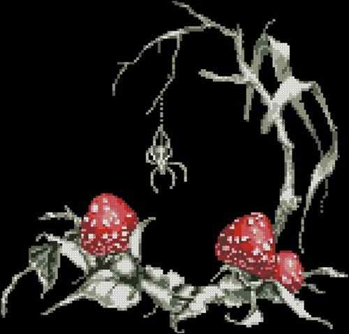 Схема вышивки крестом "Toadstools and spider"