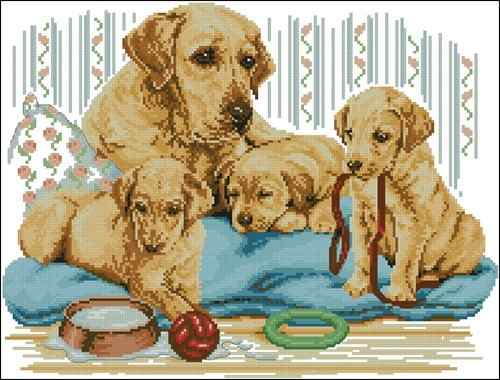 Схема вышивки крестом "Golden Labrador Family"