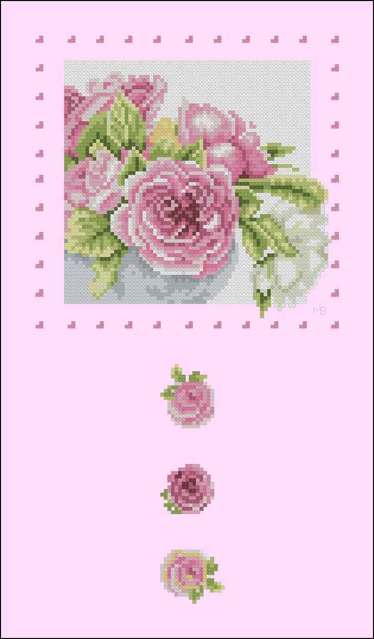 Схема вышивки крестом "Pink Roses In A Frame"