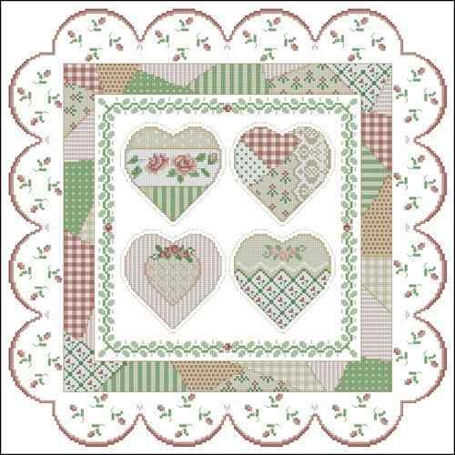 Схема вышивки крестом "Patchwork heart quilt sampler"