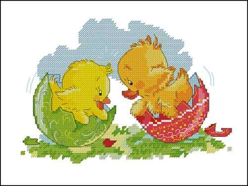 Схема вышивки крестом "Easter chick and duckling"