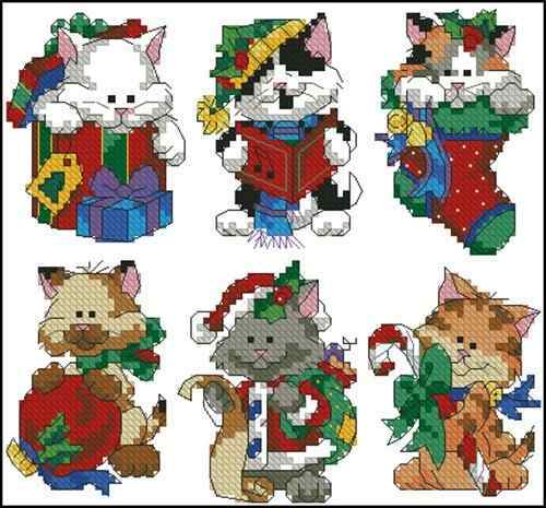 Схема вышивки крестом "Christmas kitty ornaments"