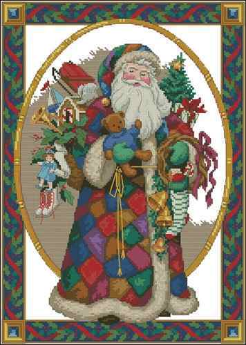 Схема вышивки крестом "Patchwork santa"