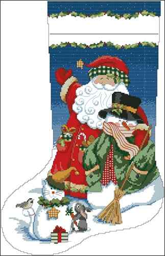 Схема вышивки крестом "Santa and Snowman stocking"