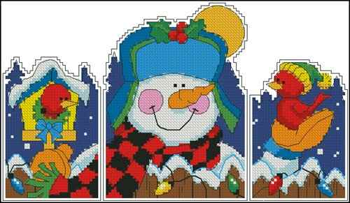 Схема вышивки крестом "Triptych with a snowman"