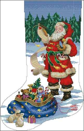 Схема вышивки крестом "Checking his list stocking"
