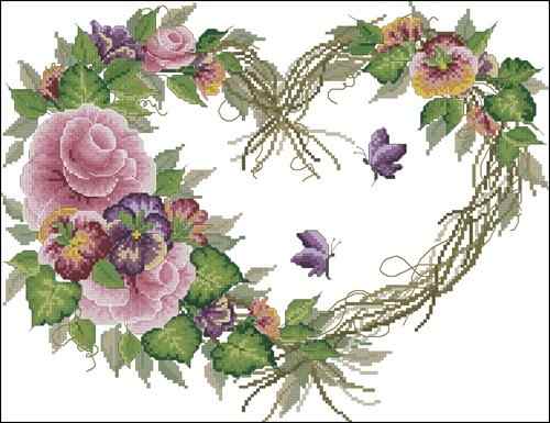 Схема вышивки крестом "Grapevine Wreath with Floral"