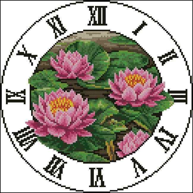 Схема вышивки крестом "Lotus Clock"