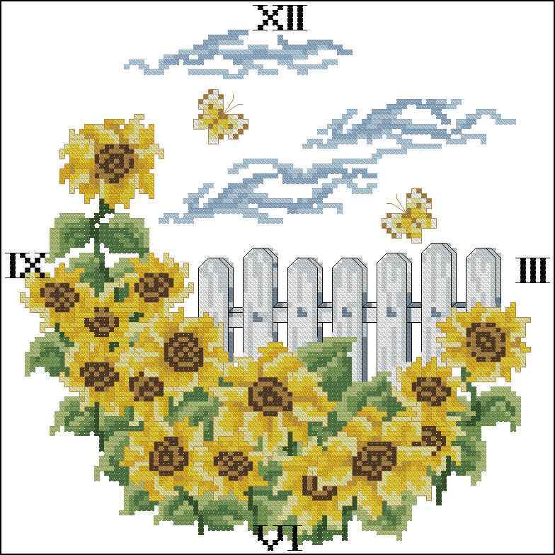 Схема вышивки крестом "Часы  С Подсолнухами"