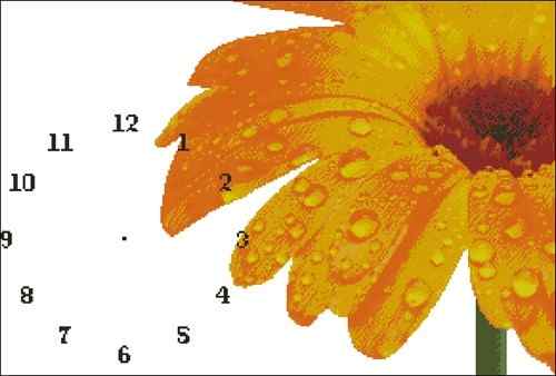Схема вышивки крестом "Оранжевая Гербера На Белом Фоне С Часами"