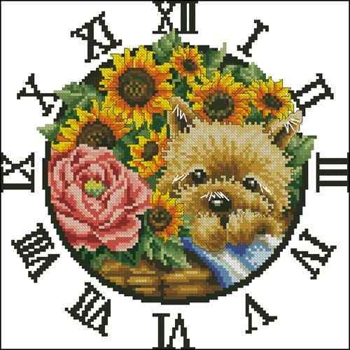 Схема вышивки крестом "Clock Puppy By Flower"