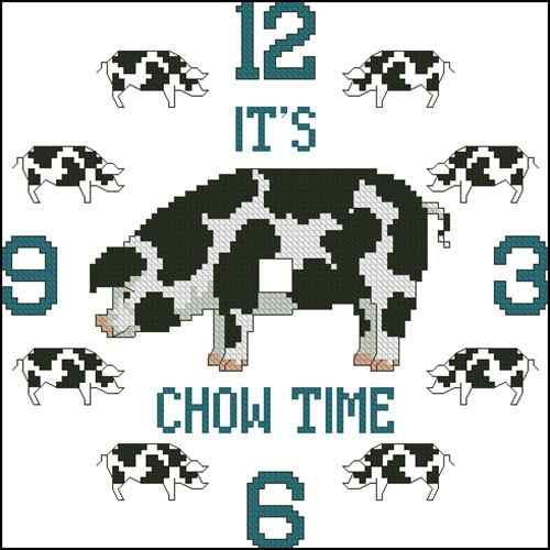 Схема вышивки крестом "It's Chow Time Clock"