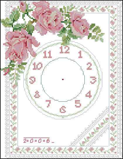 Схема вышивки "Pink Rose Clock"