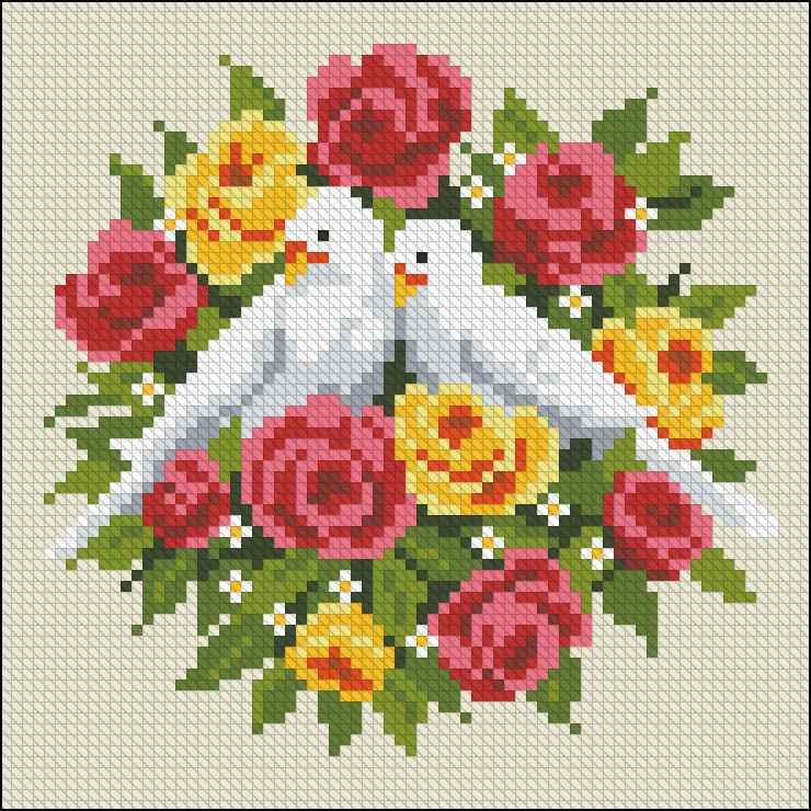 Схема вышивки "Vervaco 1200 737 White Doves Cushion Front"