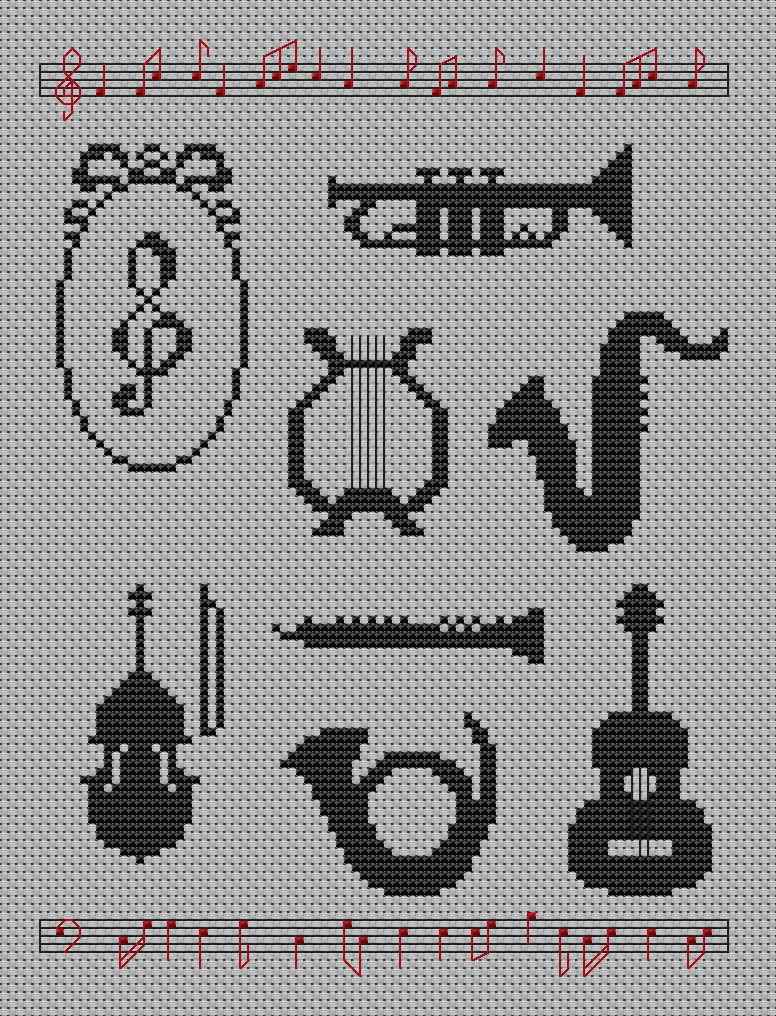 Схема вышивки крестом "Monocromatic Instruments"