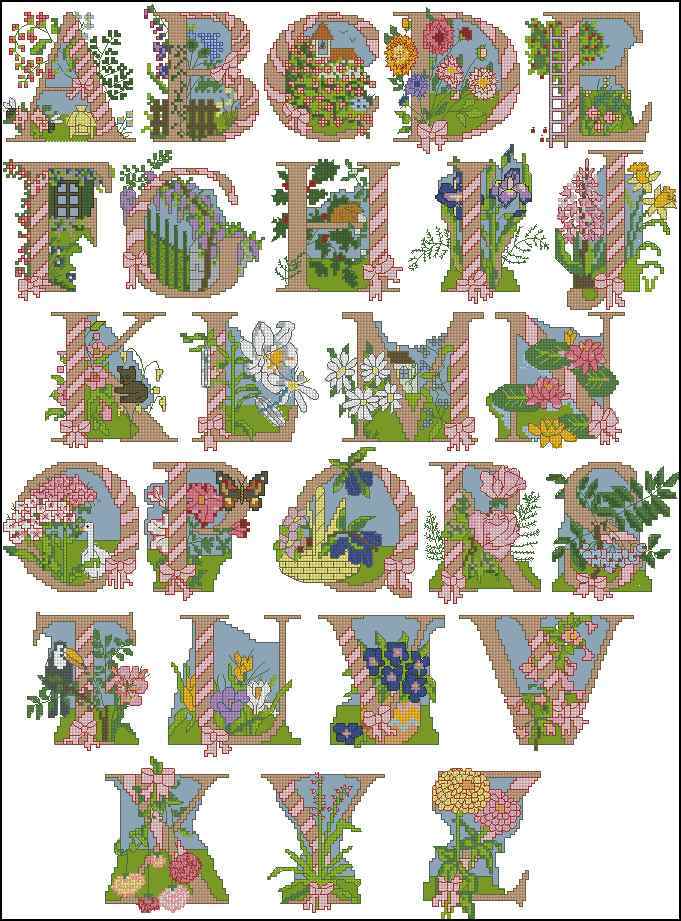 Схема вышивки крестом "Floral Alphabet"