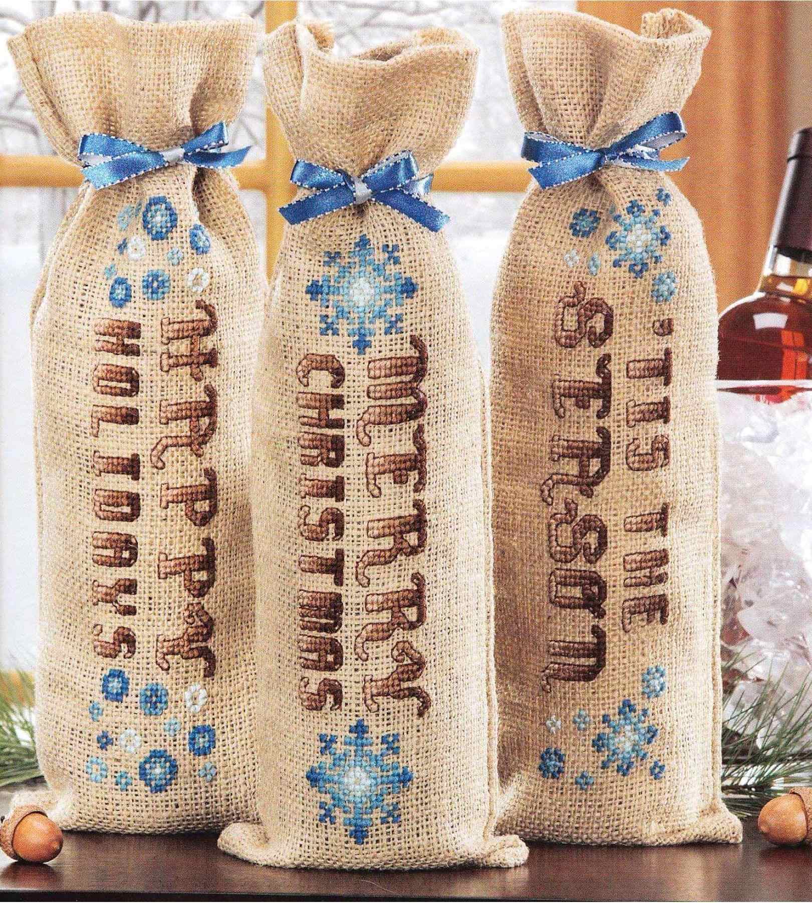 Схема вышивки крестом "Burlap Wine Bags"