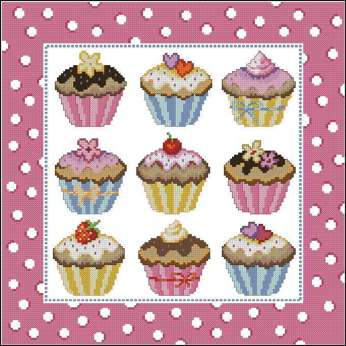 Схема вышивки крестом "Cupcake Cushion And Accessories"