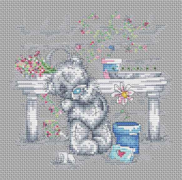 Схема вышивки крестом "Grey Bear In The Garden"