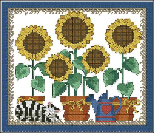 Схема вышивки крестом "Sunflowers In Pots"