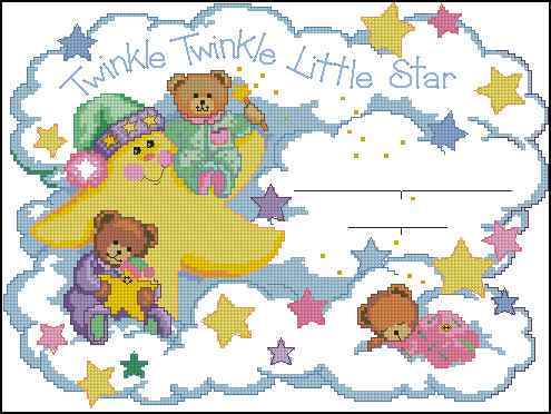 Схема вышивки крестом "Twinkle Twinkle Birth Record"