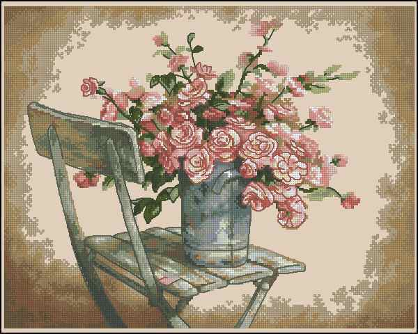 Схема вышивки крестом "Roses On White Chair"