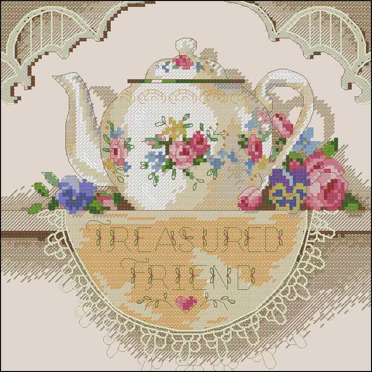 Схема вышивки крестом "Treasured Friend Teapot"