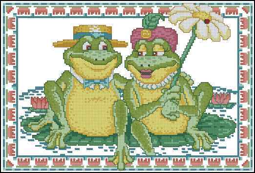 Схема вышивки крестом "Family Of Frogs"