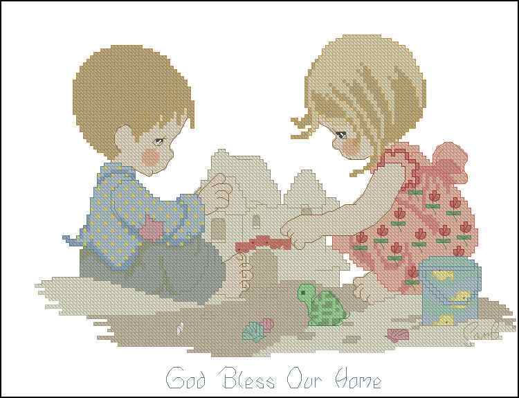 Схема вышивки крестом "God Bless Our Home"