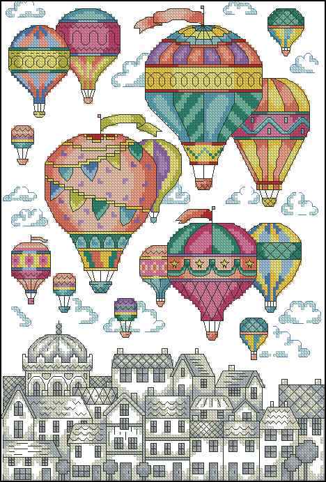 Схема вышивки крестом "Hot Air Balloons"