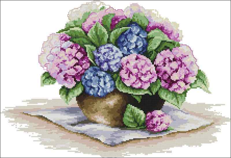 Схема вышивки крестом "Hortensia In A Vase"