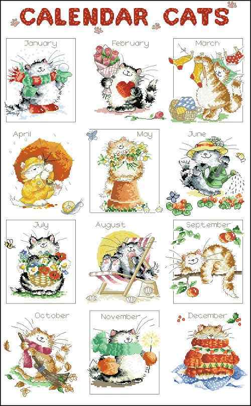 Схема вышивки крестом "Calendar Cats"