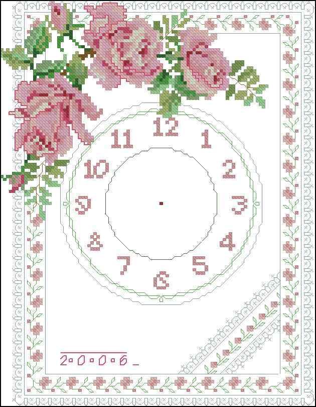 Схема вышивки крестом "Pink Rose Clock"