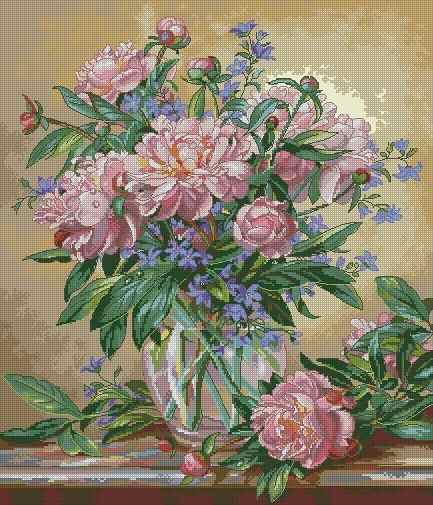 Схема вышивки крестом "Peonies And Canterbury Bells"