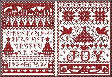 Схема вышивки крестом "Redwork Christmas Samplers"