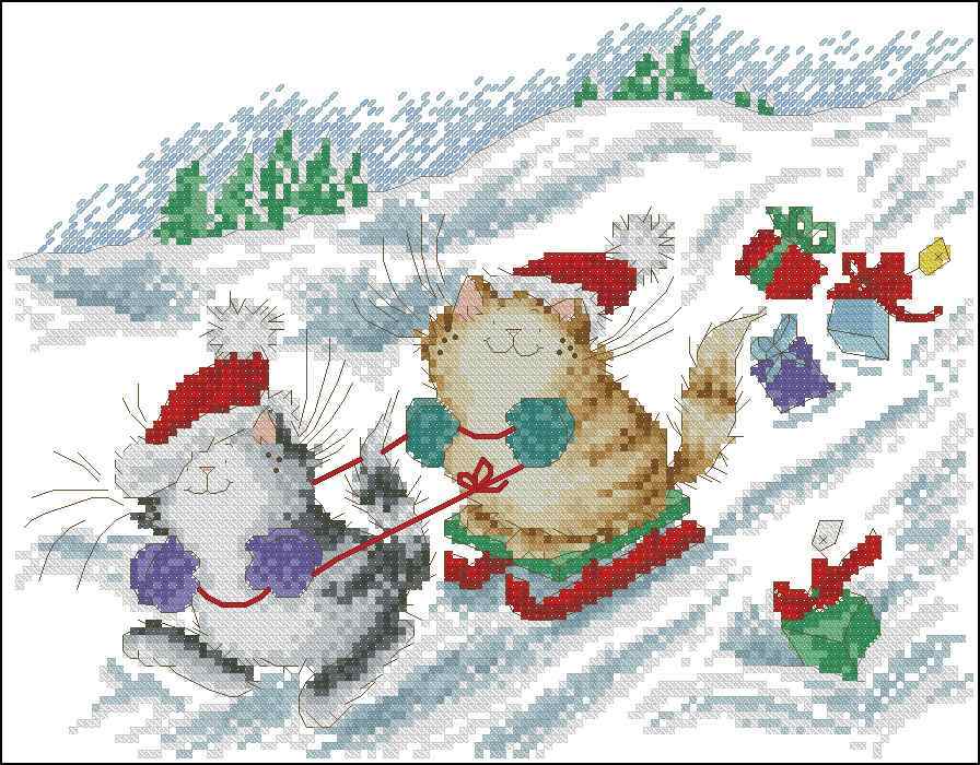 Схема вышивки крестом "Sledging Cats"