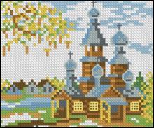 Схема вышивки крестом "Церковь и деревушка"