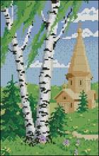 Схема вышивки крестом "Birch and Old Church"