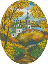 Схема вышивки крестом "Церковь в овале (осень)"